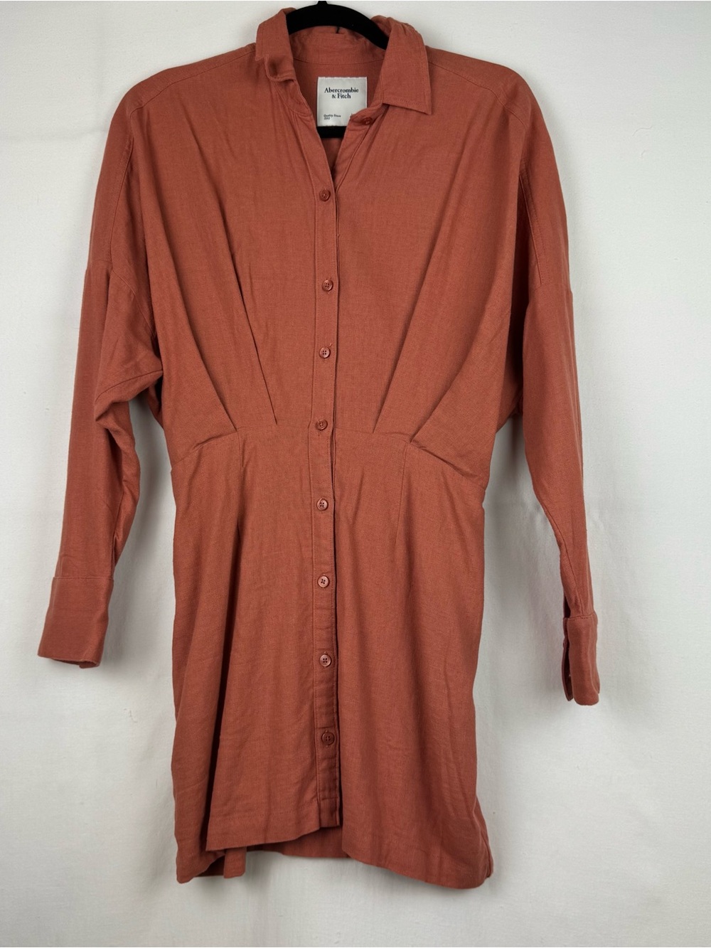 Abercrombie & Fitch Long Sleeve Shirt Dress in Terracotta